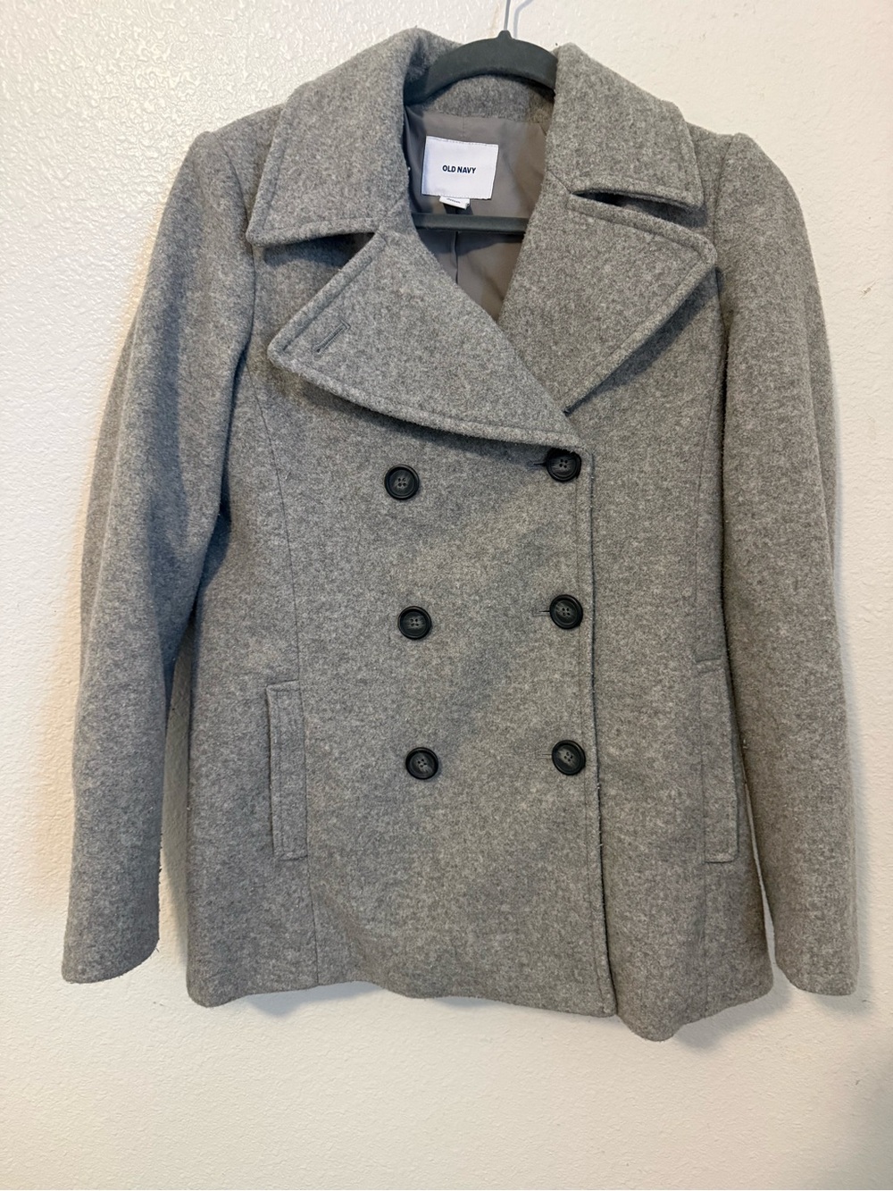 Old Navy Gray Double-Breasted Wool-Blend Peacoat